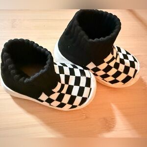 Vans-Inspired Black and White Checkered Kids Slippers